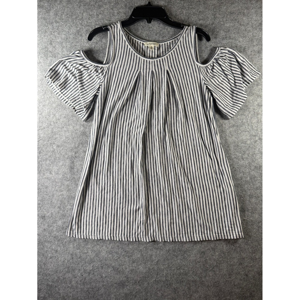 Max Studio Womens‎ Blue White Striped Cold Shoulder Pleated Blouse Top XS